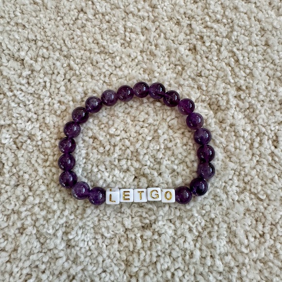 Jewelry - Amethyst Beaded Bracelet with Inspirational Charm